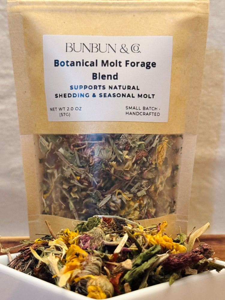 BunBun & Co. Botanical Molt Forage Blend in brown Kraft pouch.