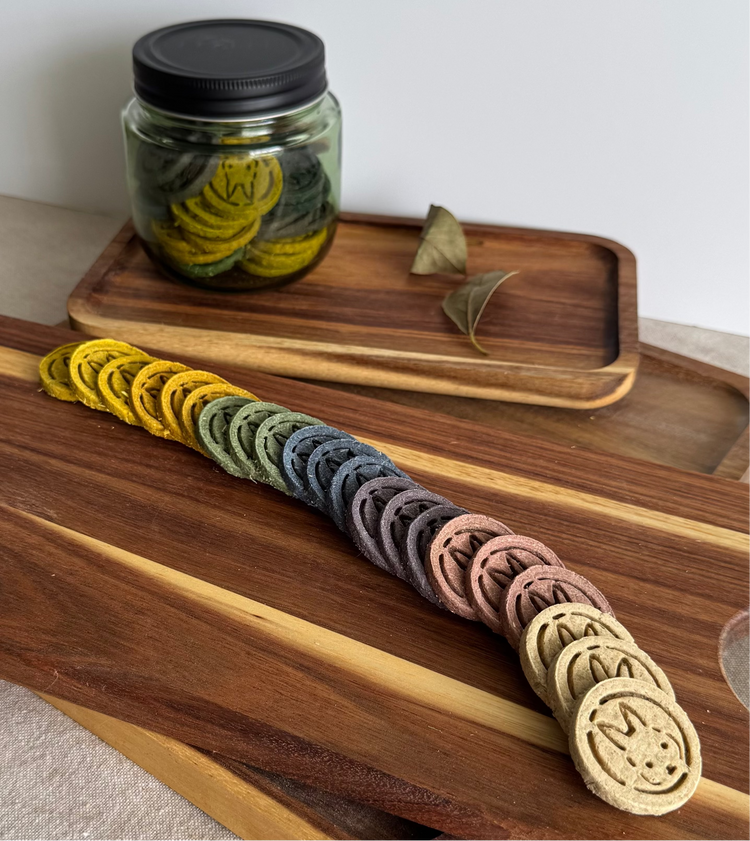 Rainbow assortment of botanical rabbit biscuits from BunBun & Co Daily Rotation Ritual sampler pack