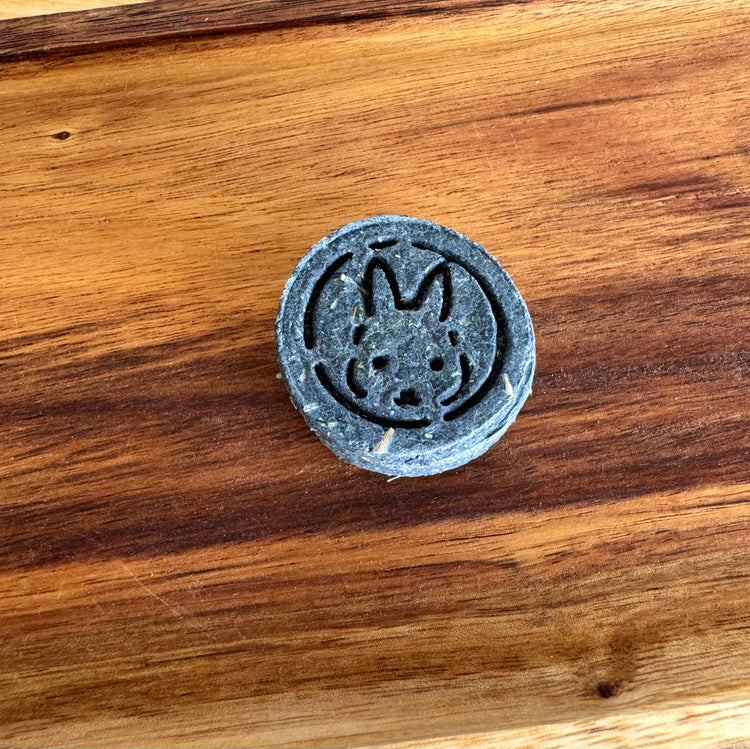 Blue botanical rabbit biscuit for skin and coat support from BunBun & Co
