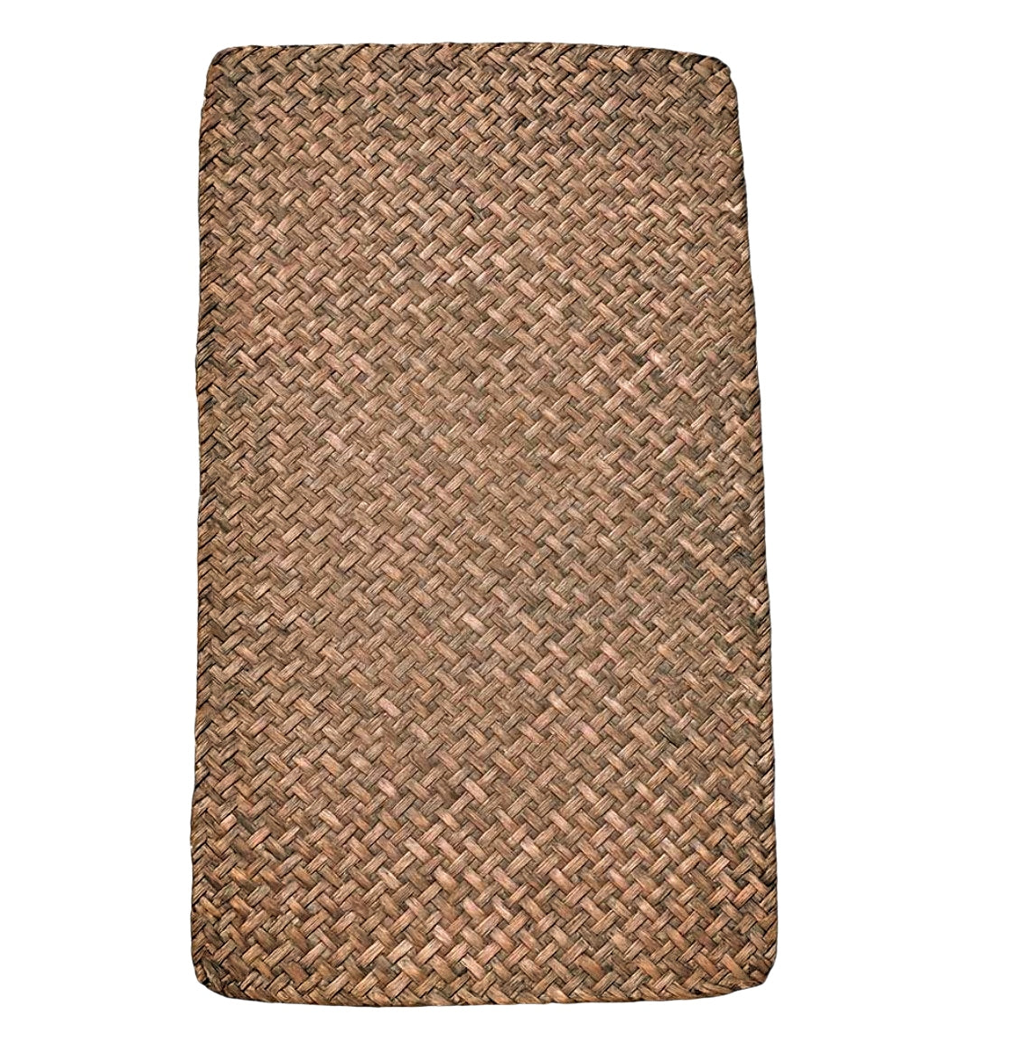 Natural woven seagrass mat for rabbits displayed on white background