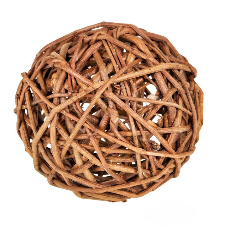 Medium Natural woven willow chew ball toy for rabbits on white background